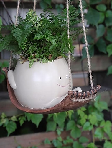  1 st unieke hangende harskop swingende plantenpot voor vetplanten hangende plantenbak schommel gezicht plantenpot hangmat bloempotten kleine schattige glimlach gezicht muur hars plantenbakken voor