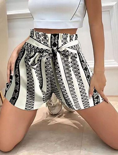  Femme Short Casual Quotidien Court Graphic Cordon Respirabilité Confortable Micro-élastique Sortie Fin de semaine Noir Eté Standard
