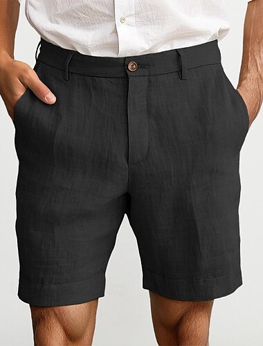  Voor heren Korte broek Linnen korte broek Geklede korte broek Zomer korte broeken Vetoketju Knop Zak Effen Comfort Ademend Buiten Dagelijks Uitgaan Modieus Casual Zwart Wit