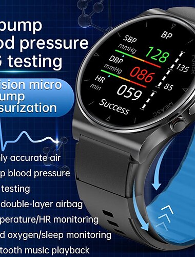  Reloj inteligente 696 P70 con control de glucosa en sangre, pulsera de fitness de 1,32 pulgadas con Bluetooth, ECG + PPG, control de temperatura, podómetro, compatible con Android e iOS, recordatorio de mensajes para hombres, IP67, caja de 43 mm.