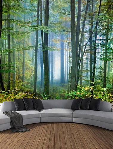  Waldgrüner Wandteppich zum Aufhängen, große Wandteppiche, Wanddeko, Fotokulisse, Decke, Vorhang, Zuhause, Schlafzimmer, Wohnzimmer, Dekoration Wandtuch XXL Natur