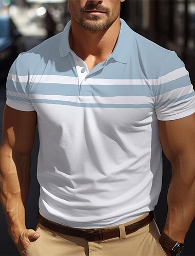  Herren Golfhemd Golfpolo Arbeit Casual Kargen Kurzarm Basic Modern Farbblock Streifen Taste Frühling Sommer Regular Fit Schwarz Marinenblau Braun Grün Hellblau Grau Golfhemd