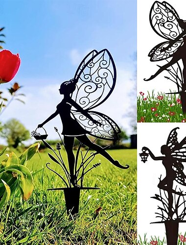  hadas de jardín arte de jardín de metal. El hada aurora es un hada del jardín de primavera. Decoración de metal para exteriores para macetas de patio, macizos de flores o patio. haz que tu espacio sea