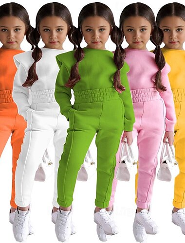  2 pezzi Bambino (1-4 anni) Da ragazza Tinta unica Set felpa con cappuccio e pantaloni della tuta Impostato Manica lunga Fantastico Esterno 3-7 anni Autunno Bianco Rosa Arancione