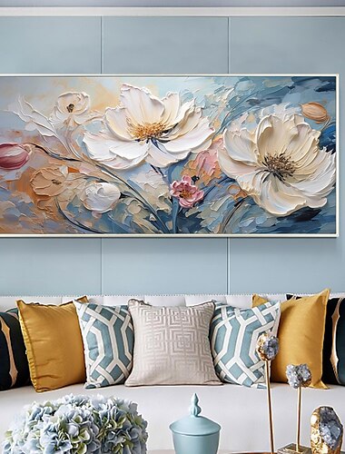  Peinture à l'huile de fleur originale faite à la main sur toile décor d'art mural rose peinture de fleur de texture épaisse pour la décoration intérieure avec cadre étiré/sans peinture de cadre