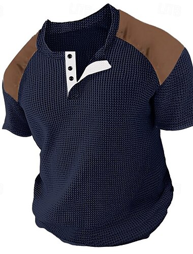  Herren Waffel-Henley-Hemd T-Shirt Feste Farbe Henley Outdoor Casual Kurzarm Taste Bekleidung Modisch Designer Komfortabel