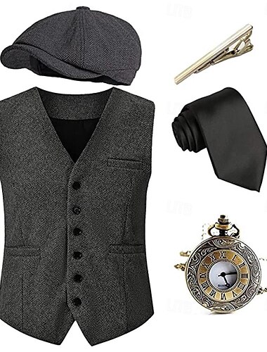  Retrò Vintage Anni Ruggenti Anni 1920 Abiti Gilet Cappello Panama Il grande Gatsby Gentiluomo Vintage Per uomo Halloween Carnevale Mascherata Performance Addio al Nubilato Festival Adulti Gilet Altri