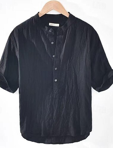  Per uomo Camicia camicia di lino Maglietta informale Camicia di cotone Liscio Strada Hawaiano Nero Bianco Cachi Grigio Manica corta A V Estate Abbigliamento Bottone giù