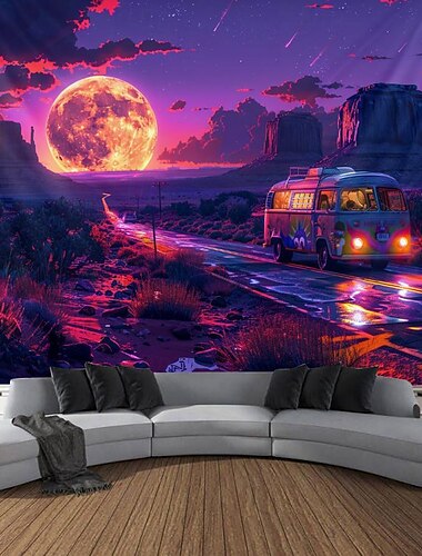  arazzo a luce nera reattivo ai raggi UV fosforescente festa fluorescente al neon deserto viaggio psichedelico trippy nebbioso arazzo appeso arte murale per soggiorno