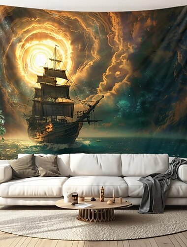  Piratenschip hangend tapijt kunst aan de muur groot tapijt muurschildering decor foto achtergrond deken gordijn thuis slaapkamer woonkamer decoratie