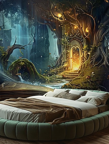  Fantasie Traum Baum Haus hängen Wandteppich Kunst große Wandteppich Wandbild Dekor Fotografie Hintergrund Decke Vorhang Haus Schlafzimmer Wohnzimmer Dekoration Wandtuch XXL Natur