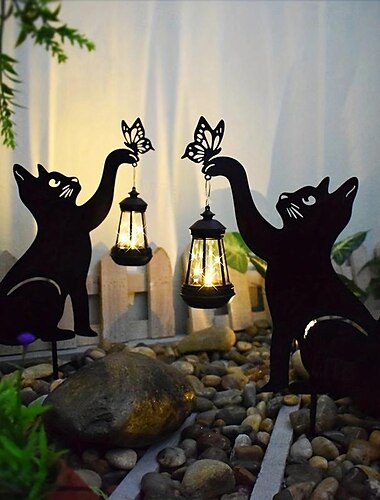 1/2 pièces lampe de pelouse solaire led extérieure chat noir pour décoration de jardin de cour Halloween noël nouvel an fête de mariage lampe de voie solaire étanche lampe de chat en fer noir