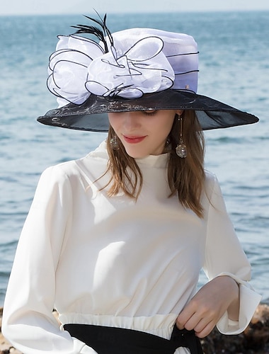  fascinators hatte organza is silke floppy hat solhat bryllup teselskab elegant bryllup med fjer blomster hovedbeklædning hovedbeklædning