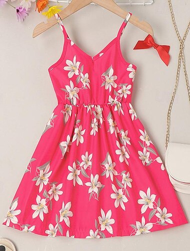  kinderkleidung Mädchen Kleid Graphic Ärmellos Party Outdoor Casual Modisch Täglich Brautkleider schlicht Polyester Sommer Frühling 4 Jahre + Lotuswurzelstärke Schwarze Sonnenblume Hellblaue Streifen