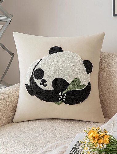  パンダ柄の刺繍入りクッションカバー、寝室、リビングルーム、ソファ、椅子用