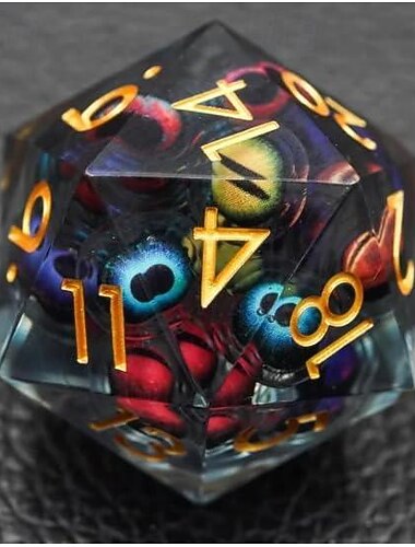  set di dadi con nucleo liquido per occhi, set di dadi dnd per occhi di drago di Beholder, dadi in resina con bordi affilati con nucleo liquido per dungeon e draghi, regali di gioco di ruolo in resina