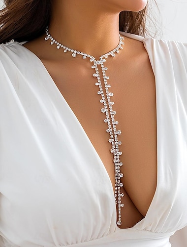  Long Necklace Rhinestones Women's Elegant Luxury Classic Cute Y Shaped Necklace For Wedding Party Prom
