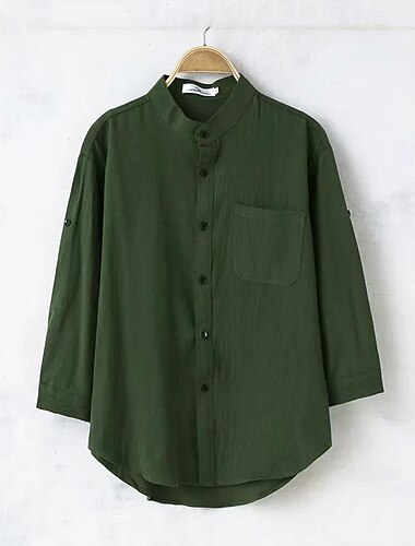  Herren Hemd leinenhemd Hemd mit chinesischem Kragen Hemd mit Stehkragen Lässiges Hemd Baumwoll-Shirt Glatt Urlaub Hawaiianisch Schwarz Weiß Armeegrün 3/4 Ärmel Stehkragen Frühling & Herbst Bekleidung