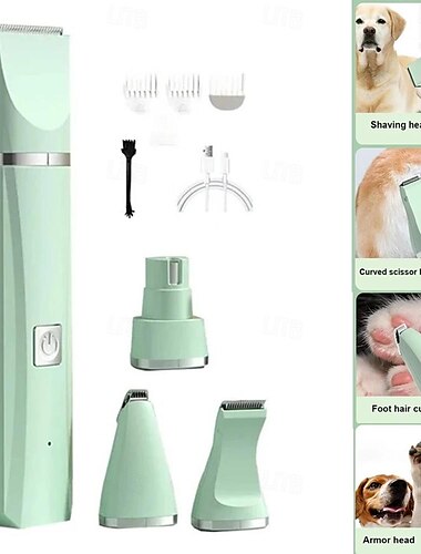  4-in-1 多機能電動ペット犬猫バリカン、グルーミング用、コードレス犬用シェーバーバリカン、トリマー、爪やすり、低騒音ペットグルーミングツール