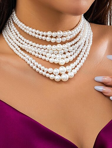 Choker Necklace Pearl Women's Luxury Natural Layered Wedding Circle Necklace For Wedding Party