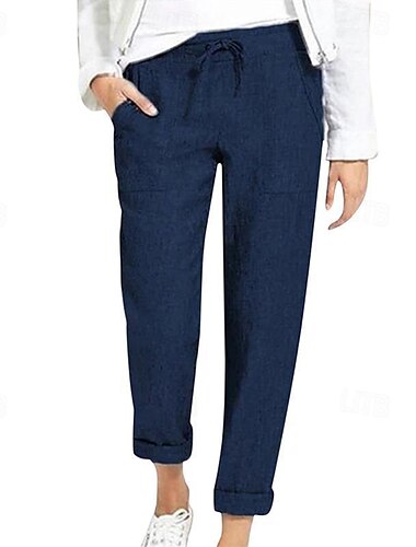  Damen Hosen Hose Casual Lang Glatt Kordelzug Seitentaschen Atmungsaktivität Komfortabel Unelastisch Ausgehen Wochenende Schwarz Blau Grau Frühling Sommer Regular Fit
