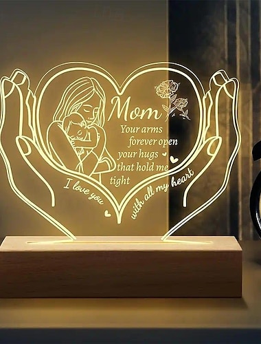  ديكور عيد الأم، ضوء ليلي ثلاثي الأبعاد متصل بمنفذ USB لجو غرفة النوم، هدية عيد ميلاد الابنة للأم