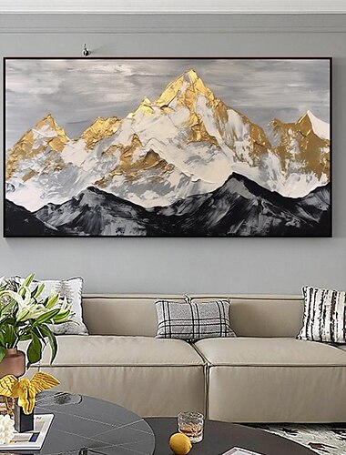  Paysage mural fait à la main, montagnes dorées, peinture à l'huile 3d à texture lourde, œuvres d'art abstraites modernes, images sur toile, décoration de maison, sans cadre