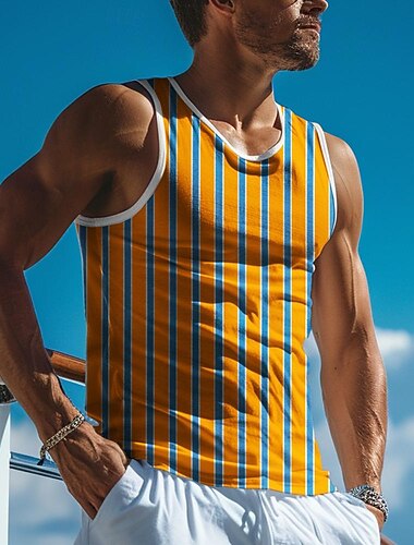  Voor heren Kleurenblok Streep Vest Top Mouwloos T-shirt 3D-afdrukken Overhemd Vakantie Tropisch Modieus Geel Rood Oranje Zomer Lente Kleding S M L XL XXL XXXL