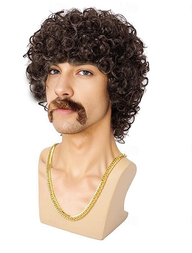  Disco Wig70'S Costumes Wig Afro Wig Men Short Curly Natural Fluffy Synthetic hair Wig for Halloween Disco Party