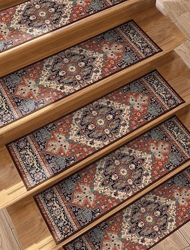  stegmatta boho-stil halkfri matta trappsteg för barn äldre och husdjur etnisk design trappstegsmattor