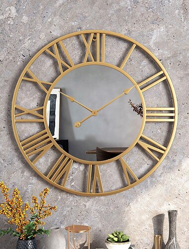  Reloj de pared de moda con espejo de números romanos creativos de viento moderno escandinavo, reloj decorativo para dormitorio, estudio, reloj de pared colgante de 40cm y 50cm
