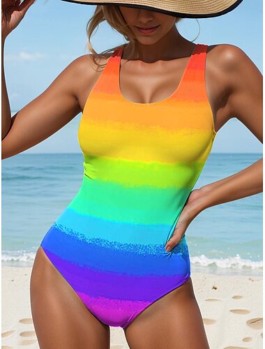  Damesbadpakken Een-delig Ombre Strand Regenboogkleur Gradiënt Buikcontrole Badpakken