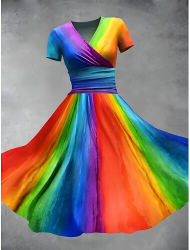  Damen Midikleid Sommerkleid Elegant Tropisch Klassisch Urlaub Heim Date Lässiger Schnitt Grafik Kurzarm V Ausschnitt Schwarz Weiß Gelb Hellgrün Sommer