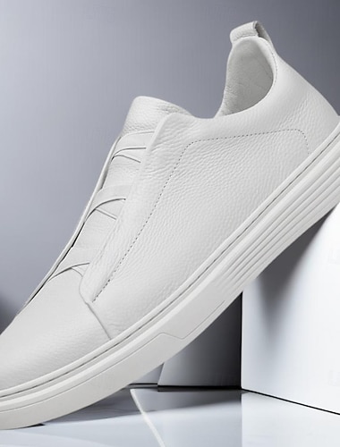  baskets à enfiler en cuir blanc pour hommes – design minimaliste avec semelle confortable pour une tenue décontractée