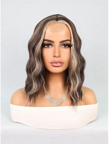 Synthetische Spitzeperücke Wellen Stil 14 Zoll Schwarz Kurzer Bob U-Teil Perücke Damen Perücke Braun / Weiß Dunkelbraun Schwarz