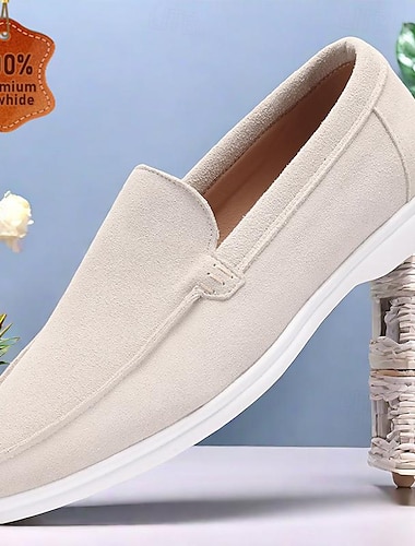  slip-on loafer i vit beige mocka för män