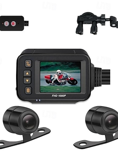  Caméra haute définition pour moto étanche de 2 pouces, enregistreur de conduite de moto, caméras avant et arrière, boîte de vision nocturne noire