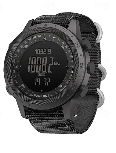  NORTH EDGE Mäns Digital Klocka Utomhus Sport Taktisk Avslappnad Kompass Höjdmätare Luminous Stoppur Silikon Nylon Armband Klocka