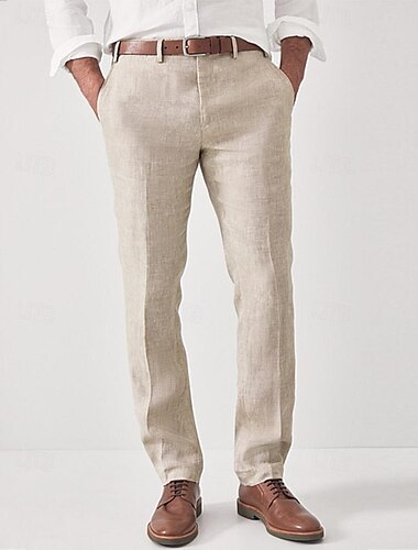  Voor heren Pakken Linnen broek Broek Zomerbroek Strandbroeken Recht been Effen Comfort Buiten liiketoiminta Dagelijks Streetwear Stijlvol Zwart Marineblauw