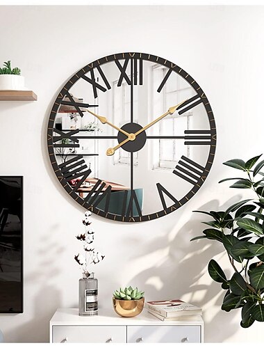  Relojes de pared para sala de estar, relojes de pared decorativos para decoración, reloj de pared moderno con espejo y marco de números romanos, relojes grandes para pared, decoración del hogar, 50 cm