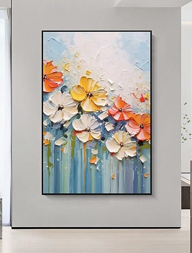  3d farverigt blomstermaleri håndmalet blomsteroliemaleri abstrakt farverigt blomsterpaionting vægkunst farverigt blomstermaleri blomst tekstureret maleri vægindretning