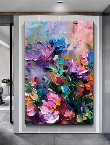  Pintura de paisaje gruesa 3d, arte pintado a mano, cuchillo, pintura al óleo de paisaje, lienzo, arte de pared, pintura abstracta de flores, arte para sala de estar, dormitorio, decoración de pared de