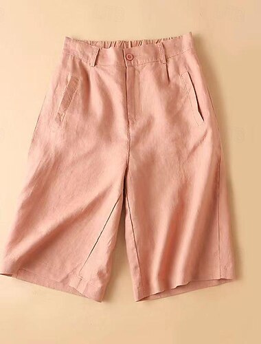  Damen Leinen-inspirierte Shorts Shorts Alltagstauglich Knielang Einfach Seitentaschen Atmungsaktivität Bequem Mikroelastisch Wochenende Schwarz Rosa Braun Beige Sommer Normale Passform