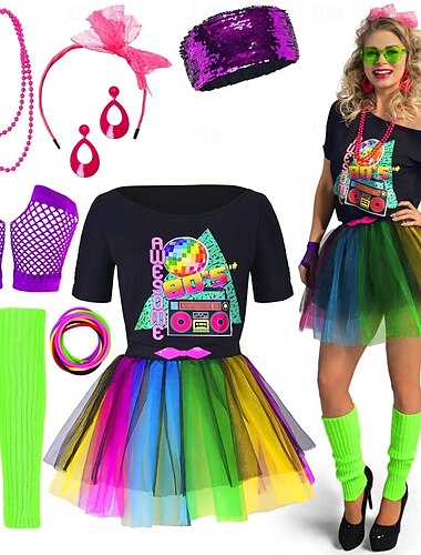  Retro Antiguo Disco Años 80 Accesorios Chica fiestera de los 80 Mujer Disfraz de carnaval Víspera de Todos los Santos Carnaval Mascarada Fiesta / Noche Despedida de Soltera Desfile del orgullo Adulto