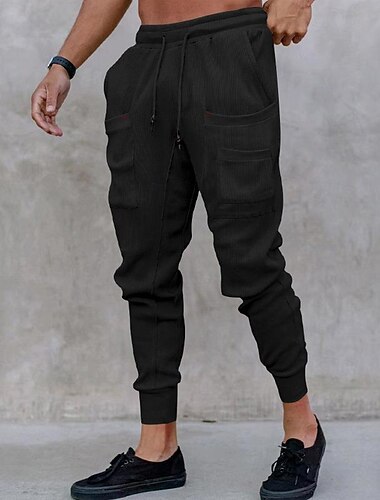  Men's Sweatpants Joggers Trousers Drawstring Elastic Waist Elastic Cuff Plain Comfort Sports Outdoor Daily Fashion Casual Black White Micro-elastic