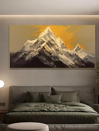  håndmalt 3d hvit snø fjellmaleri på lerret håndlaget gipsstil teksturert veggkunstmaleri håndmalt wabi-sabi oljemaleri for stue boho moderne trendy hjemmedekorasjon