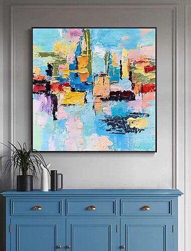  grande arte de parede original pintada à mão pintura abstrata contemporânea horizontal vertical tamanho grande arte brilhante tela colorida para decoração de sala de casa