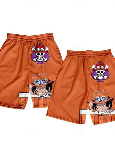  One Piece Affe D. Ruffy Strandshorts Surfshorts Zurück zur Schule Anime Harajuku Grafik Kawaii Für Paar Herren Damen Erwachsene Zurück zur Schule 3D-Druck Strasse Casual