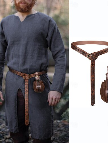  ימי הביניים רנסנס המאה ה 17 תלבושות חולצה פאוץ' חגורה לוחם ויקינג Ranger עלון קַשׁתוּת תחפושות בגדי ריקוד גברים ויקינג פנטזיה האלווין (ליל כל הקדושים) קרנבל נשף מסכות LARP מבוגרים חולצה חגורה שק