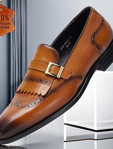  loafers för män vintage brun brogue tofs i läder